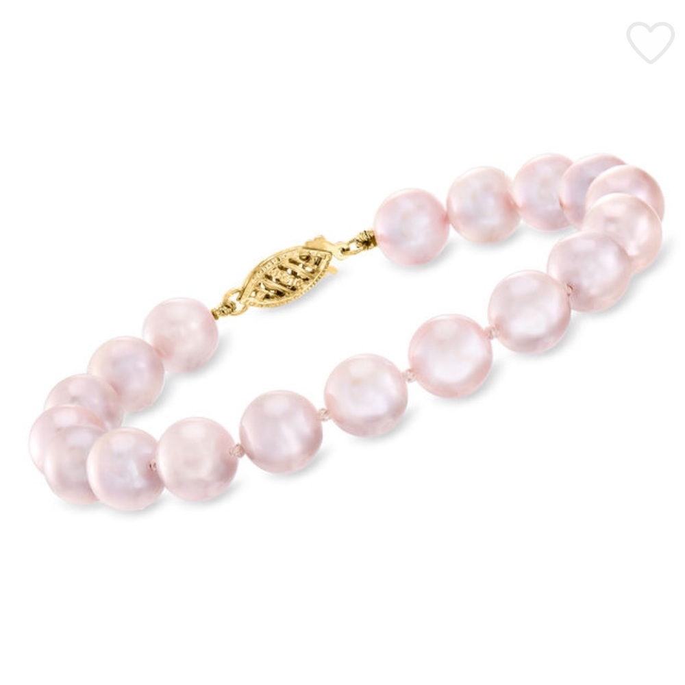 8-8.5mm Pink Cultured Pearl Bracelet with 14kt Yellow Gold Clasp